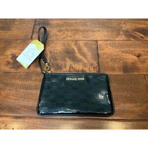 Michael Kors Black Patent Leather Jet Set Travel Wristlet Wallet